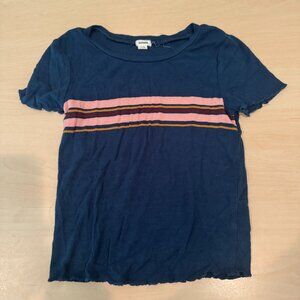 Garage Blue, Pink, Orange Striped Short Sleeve T-Shirt Top w/ Ruffles Medium